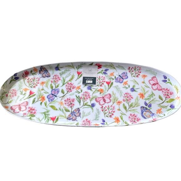 RACHEL ASHWELL Farmhouse Spring Floral Butterflies 19" Oval Melamine Tray NEW - Picture 1 of 6